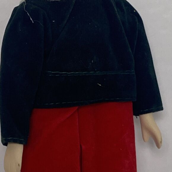 Vintage Porcelain Christmas Boy Doll in Velvet Outfit Girl Doll Handbag Gold - Picture 7 of 16